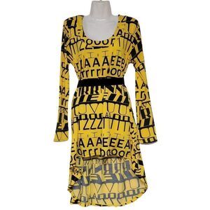 𝅺Womens Yellow Top Blouse Tunic Alphabet Print Long Sleeve Tunic - One Size